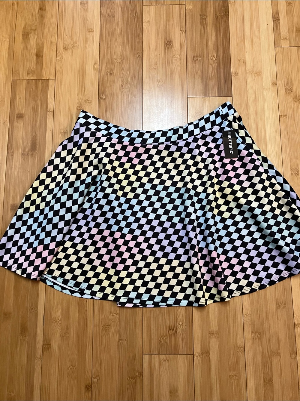 Hot Topic Black Skater Skirt with Pastel Checkerboard NWT